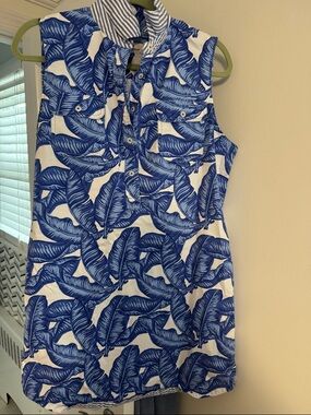 Vineyard Vines Blue and White Leaf Print Midi Dress